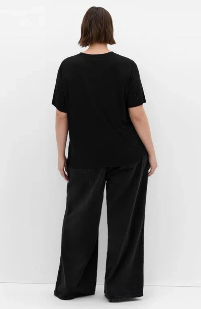 City Chic Blinged Up Embellished T-shirt In Black