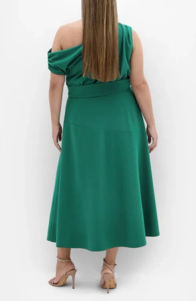 City Chic Kate One-shoulder Crepe Midi Dress In Multi