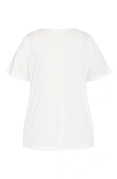 City Chic Blinged Up Embellished T-shirt In White