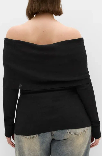 City Chic Florence Foldover Off The Shoulder Sweater In Black