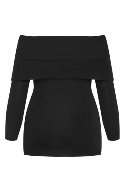 City Chic Florence Foldover Off The Shoulder Sweater In Black