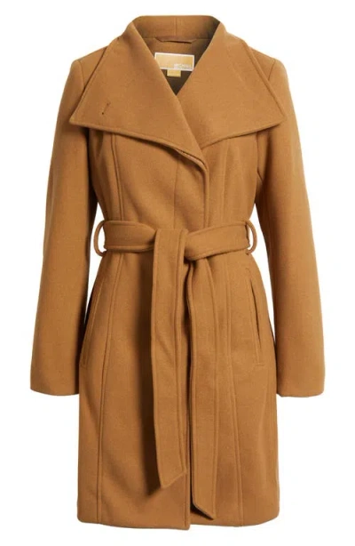 Michael Kors Belted Coat With Oversize Collar In Brown