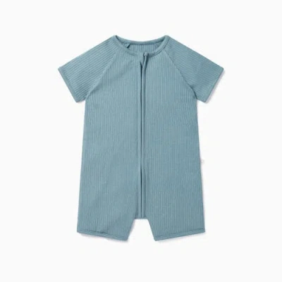 Mori Ribbed Summer Zip-up Sleepsuit In Blue