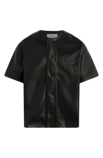 Hudson Jeans Faux Leather Baseball Jersey In Black