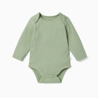 Mori Ribbed Long Sleeve Bodysuit In Green