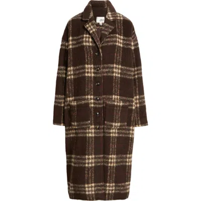 Dra Ginny Check Wool Blend Longline Coat In Brown