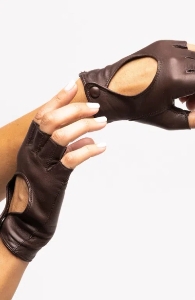 Seymoure Luxury Group Original Washable Leather Fingerless Driving Gloves In Brown