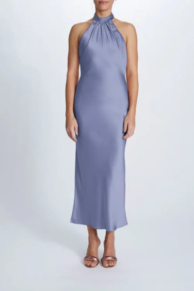 Amsale High-neck Halter Cocktail Dress In Blue