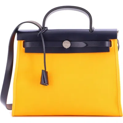 Pre-owned Hermes  Hermes Herbag Zip Leather And Toile 31 In Yellow