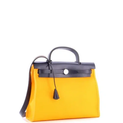 Pre-owned Hermes  Hermes Herbag Zip Leather And Toile 31 In Yellow
