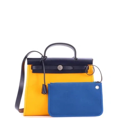 Pre-owned Hermes  Hermes Herbag Zip Leather And Toile 31 In Yellow