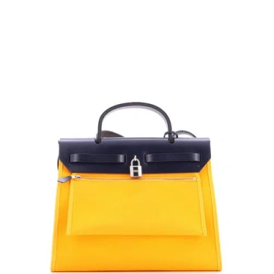 Pre-owned Hermes  Hermes Herbag Zip Leather And Toile 31 In Yellow