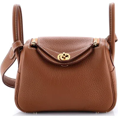 Pre-owned Hermes  Hermes Lindy Bag Clemence Mini In Brown