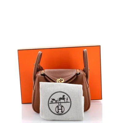 Pre-owned Hermes  Hermes Lindy Bag Clemence Mini In Brown