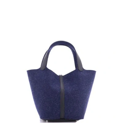 Pre-owned Hermes  Hermes Picotin Lock Bag Felt With Leather Mm In Blue