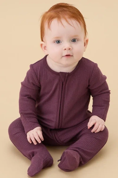 Mori Ribbed Two Way Zip-up Sleepsuit In Burgundy