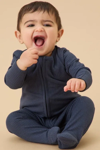 Mori Ribbed Two Way Zip-up Sleepsuit In Blue