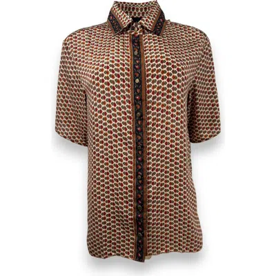 Monzlapur Embossed Botanical Short Sleeve Crepe Shirt In Brown