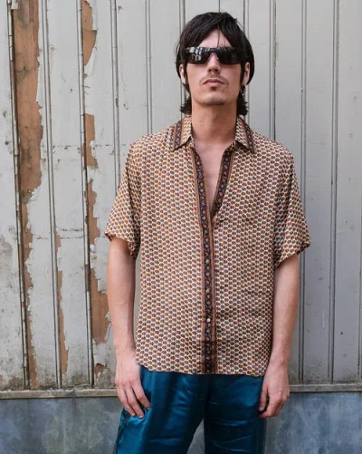 Monzlapur Embossed Botanical Short Sleeve Crepe Shirt In Brown