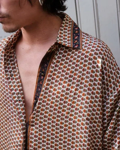 Monzlapur Embossed Botanical Short Sleeve Crepe Shirt In Brown