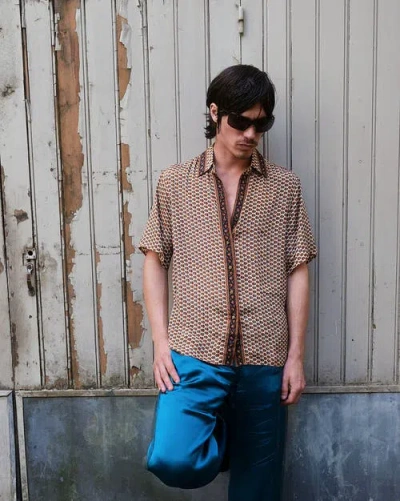 Monzlapur Embossed Botanical Short Sleeve Crepe Shirt In Brown