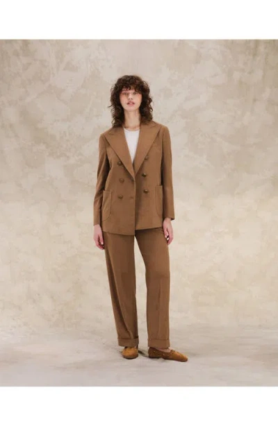 Fortela Bobbie Classic Double-breasted Flannel Jacket In Brown