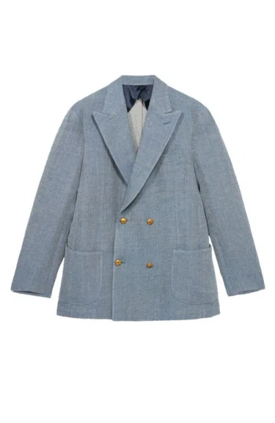 Fortela David Double-breasted Linen Blend Jacket In Blue