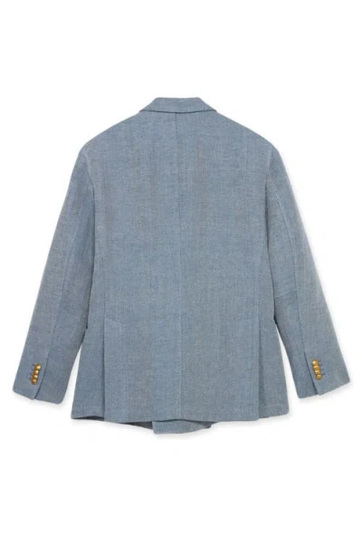 Fortela David Double-breasted Linen Blend Jacket In Blue
