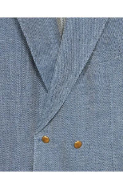 Fortela David Double-breasted Linen Blend Jacket In Blue