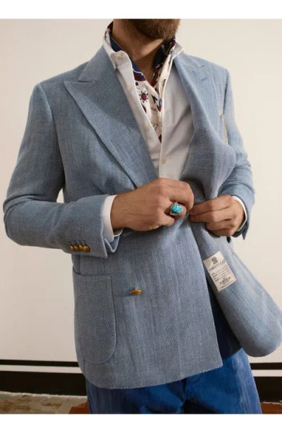 Fortela David Double-breasted Linen Blend Jacket In Blue