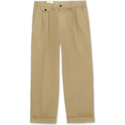Fortela Seattle Herringbone Cotton Pleated Trousers In Brown