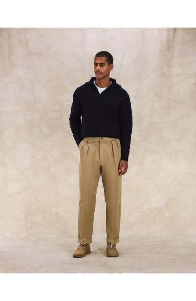 Fortela Seattle Herringbone Cotton Pleated Trousers In Brown