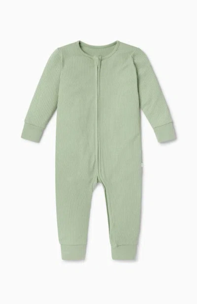 Mori Ribbed Two Way Zip-up Sleepsuit In Green