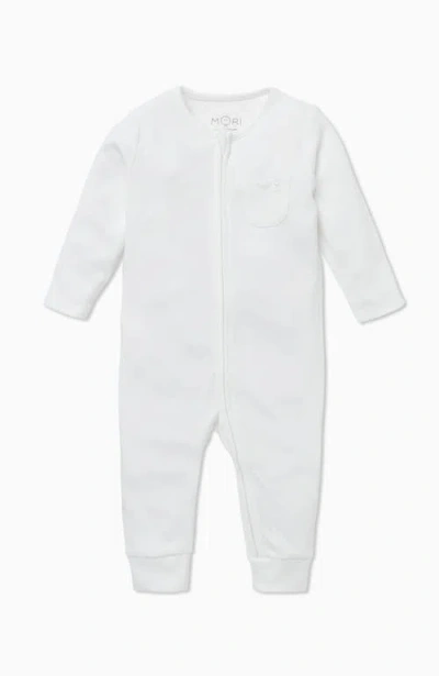 Mori Stripe Fitted One-piece Pajamas In White