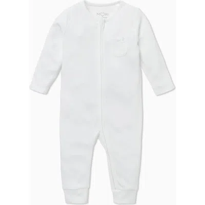 Mori Stripe Fitted One-piece Pajamas In White