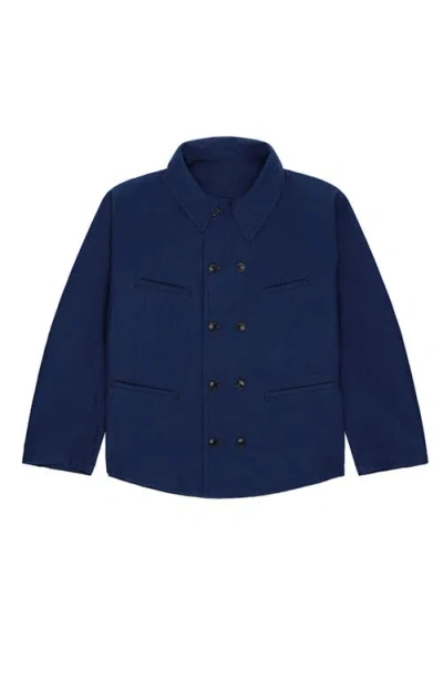 Fortela Perno Double-breasted Slub Cotton Jacket In Blue