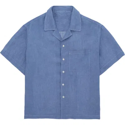 Fortela Bowling Linen Short Sleeve Shirt In Blue
