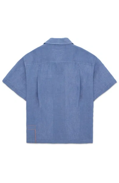 Fortela Bowling Linen Short Sleeve Shirt In Blue