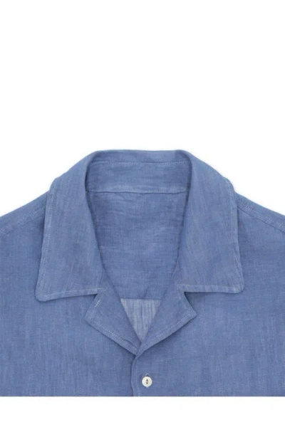 Fortela Bowling Linen Short Sleeve Shirt In Blue