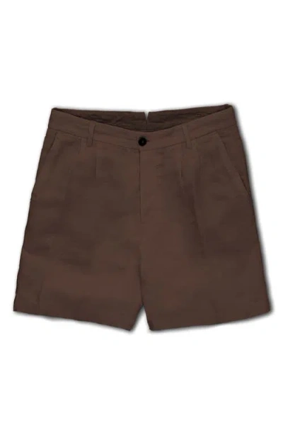 Fortela Beachshort Linen Bermuda Pleated Trousers In Brown