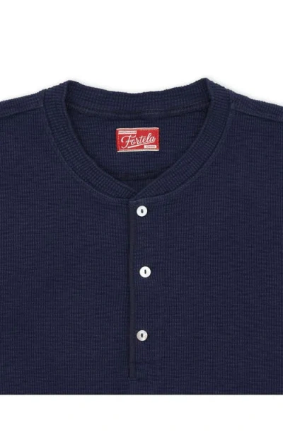 Fortela Amish Waffle Knit Henley In Blue