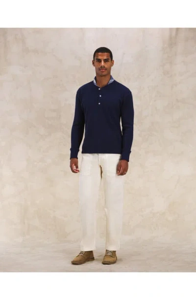 Fortela Amish Waffle Knit Henley In Blue