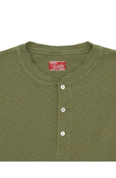 Fortela Amish Waffle Knit Henley In Brown