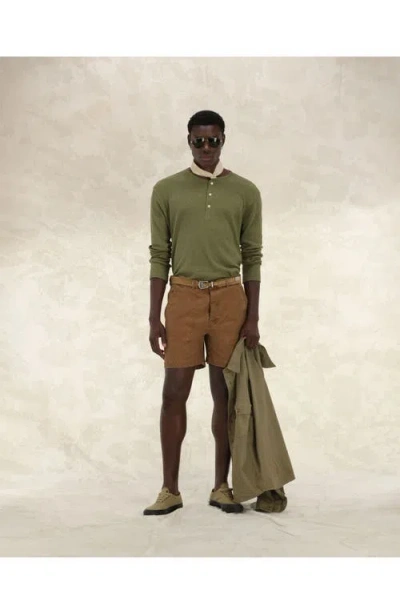 Fortela Amish Waffle Knit Henley In Brown