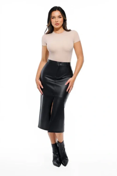 Popilush Sculpted Faux Leather Contour Skirt In Black