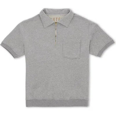 Fortela Yalepm Brushed Jersey Quarter Zip Collared Short Sleeve Sweatshirt In Gray
