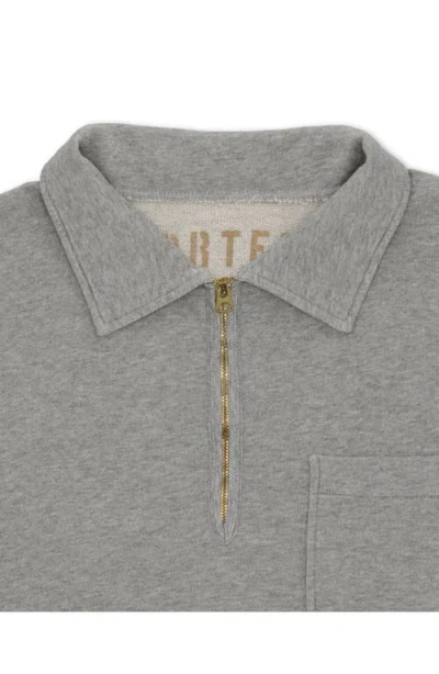 Fortela Yalepm Brushed Jersey Quarter Zip Collared Short Sleeve Sweatshirt In Gray