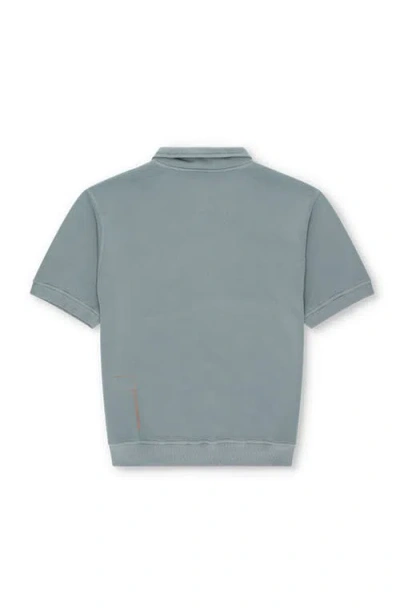 Fortela Yalepm Brushed Jersey Quarter Zip Collared Short Sleeve Sweatshirt In Blue