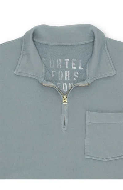 Fortela Yalepm Brushed Jersey Quarter Zip Collared Short Sleeve Sweatshirt In Blue