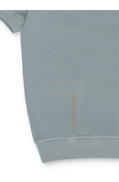 Fortela Yalepm Brushed Jersey Quarter Zip Collared Short Sleeve Sweatshirt In Blue